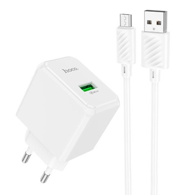 мережевий зарядний пристрій hoco cs12a 1usb/18w/qc3.0 + (usb - microusb) (білий) 