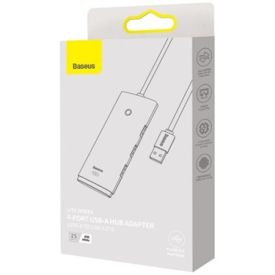 usb hub baseus lite series 4-port (usb-a to usb 3.0*4) (wkqx030002) 25cm white 