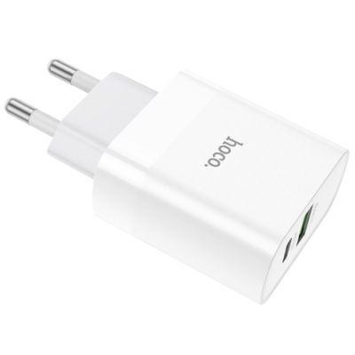 мережевий зарядний пристрій hoco nt9 1usb/18w/qc3.0 + 1type-c/20w/pd (білий) 