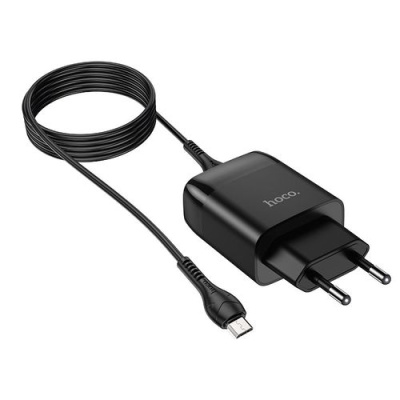 мережевий зарядний пристрій hoco c72q 1usb/18w/qc3.0 + (usb - microusb) (чорний) 