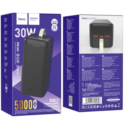 додаткова батарея power bank hoco j111d pd30w+qc3.0 22.5w smart charge 50000 mah (чорний) 