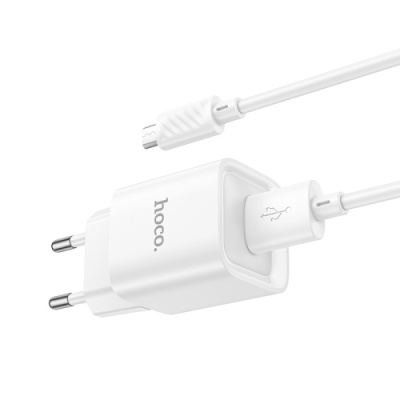 мережевий зарядний пристрій hoco c145a 1usb/18w/qc3.0 + (usb - microusb) (білий) 