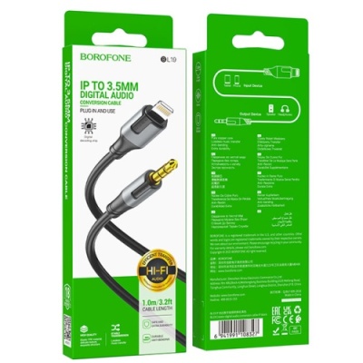 кабель aux borofone bl19 3.5mm(male) - lightning(male) 1m (чорний) 