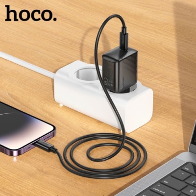 мережевий зарядний пристрій hoco cs24a 1type-c/25w/pd + (type-c - lightning) (чорний) 