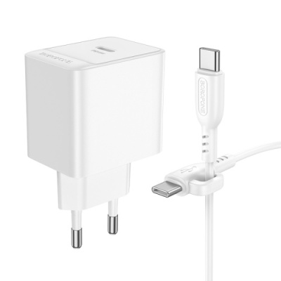 мережевий зарядний пристрій borofone bas13a charger set 1type-c/20w/pd + (type-c - type-c) (білий) 