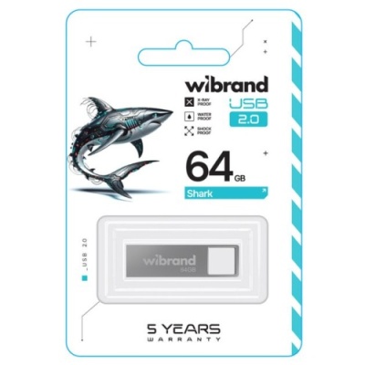 usb флеш-накопичувач wibrand 64gb shark (срібло) 