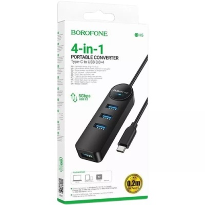 usb hub borofone dh5 (usb to usb3.0*4) 0,2м - чорний 