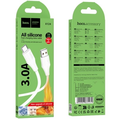 кабель hoco x124 silicone usb - type-c 3.0a/1m (білий) 