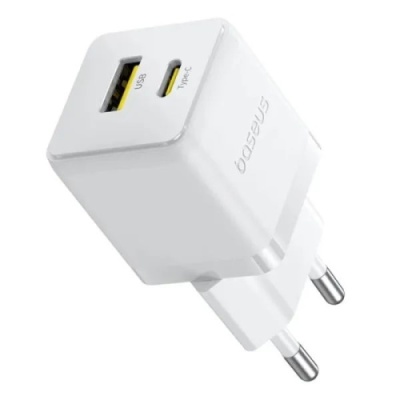 мережевий зарядний пристрій baseus palm fast charger (p10111608213-01) 1usb/qc3.0 + 1type-c/pd 20w + (type-c - type-c 60w) (білий) 