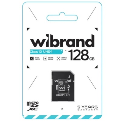 карта пам'яті wibrand microsdxc 128gb uhs-1 10 class + adapter (чорний) 