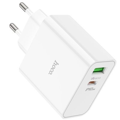 мережевий зарядний пристрій hoco c113a pd65w+ qc3.0 (1usb/1type-c) (білий) 