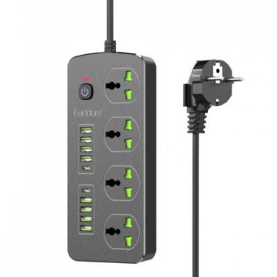 мережевий подовжувач earldom es-sc11 eu 14in1 4x220v + 8xusb + 2xusb-c/200cm black 