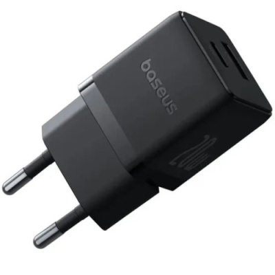 мережевий зарядний пристрій baseus palm fast charger (p10111608113-00) 1usb/qc3.0 + 1type-c/pd 20w (чорний) 
