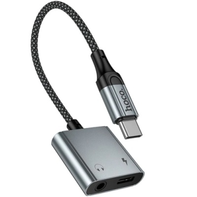 перехідник hoco upa34 type-c - type-c power + jack 3.5 (сірий) 