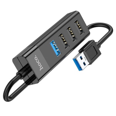 usb hub hoco hb25 easy mix 4-in-1 converter (usb to usb3.0+usb2.0*3) (чорний) 