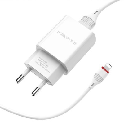 мережевий зарядний пристрій borofone ba20a 1usb/2.1a + (usb - lightning) (білий) 