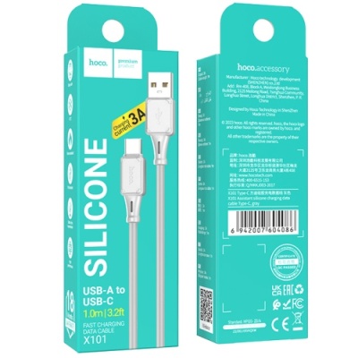 кабель hoco x101 silicone usb - type-c 3.0a/1m (сірий) 
