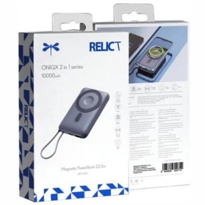 додаткова батарея power bank relict oniqx 2 in 1 10000 mah magsafe 22.5w (rlctpb-000086239) grey 