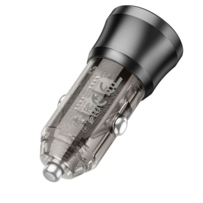Автомобільний Зарядний Пристрій Borofone BZ25 38W 1USB/18W/QC3.0 + 1Type-C/20W/PD (Прозоро-Чорний)