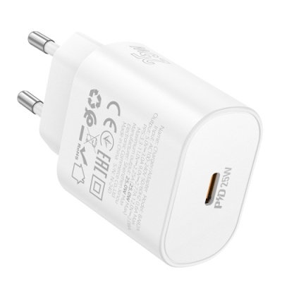 мережевий зарядний пристрій borofone ba82a power 1type-c/25w/pd (білий) 