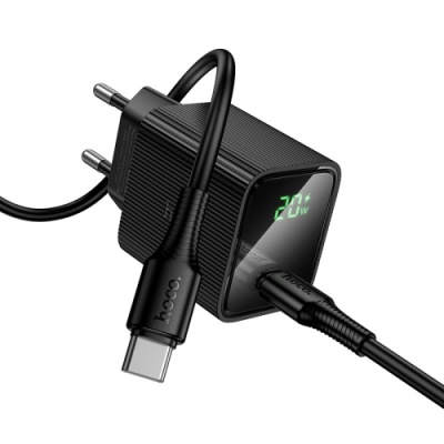 мережевий зарядний пристрій hoco cs82a 1type-c/20w/pd + (type-c - type-c) (чорний) 