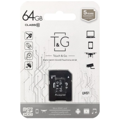 карта пам'яті tg microsdxc 64gb uhs-1 10 class + adapter (чорний) 