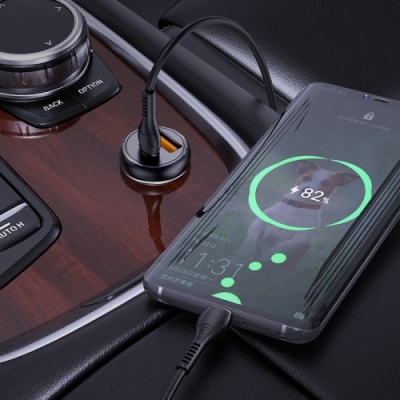 Автомобільний Зарядний Пристрій Hoco NZ5 Smooth road 1USB/30W/QC3.0 + 1Type-C/30W/PD + (Type-C - Type-C) (Чорний)