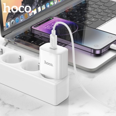 мережевий зарядний пристрій hoco c76a pro 1type-c/30w/qc3.0/pd + (type-c - lightning) (білий) 