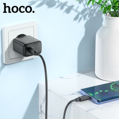 мережевий зарядний пристрій hoco cs22a 1type-c/30w/pd + (type-c - type-c) (чорний) 