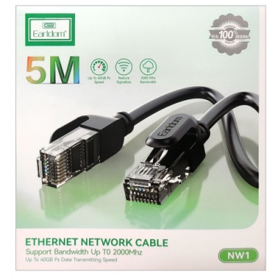 кабель lan earldom nw1 cat6 utp 26awg (7/0.16cca) * 4p+cros 6mm/5m black 