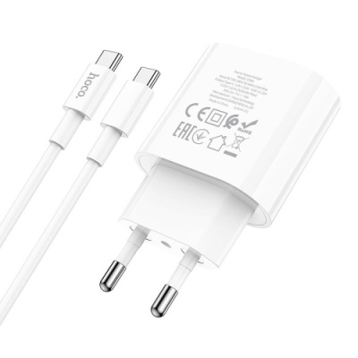 мережевий зарядний пристрій hoco c94a 1type-c/20w/pd + (type-c - type-c) (білий) 