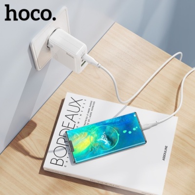 мережевий зарядний пристрій hoco c115a pd65w+ qc3.0 (1usb/2type-c) (білий) 