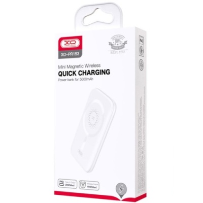 додаткова батарея power bank xo pr153 pd20w magnetic wireless 15w type-c 5000mah (білий) 
