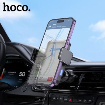 Автотримач Hoco HW9 Climber з безпровідний зарядним пристроєм (Чорний)