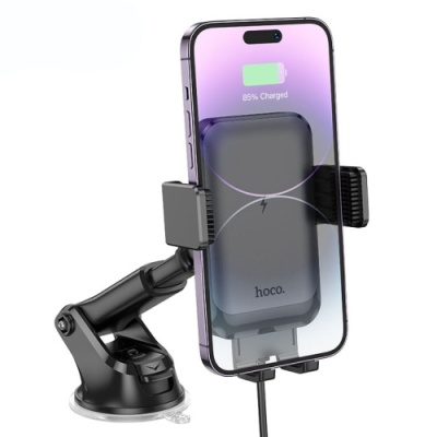 Автотримач Hoco HW9 Climber з безпровідний зарядним пристроєм (Чорний)