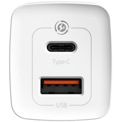 мережевий зарядний пристрій baseus gan2 lite (ccgan2l-b02) 1usb/45w/qc4.0 + 1type-c/65w/pd (white) 