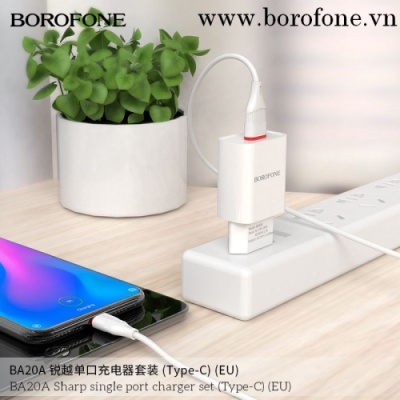 мережевий зарядний пристрій borofone ba20a 1usb/2.1a + (usb - type-c) (білий) 