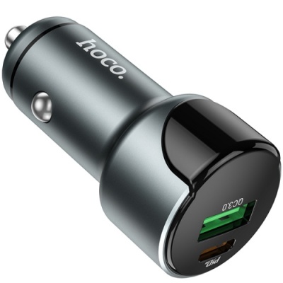 Автомобільний Зарядний Пристрій Hoco Z42 1USB/18W/QC3.0 + 1Type-C/20W/PD (Сірий)