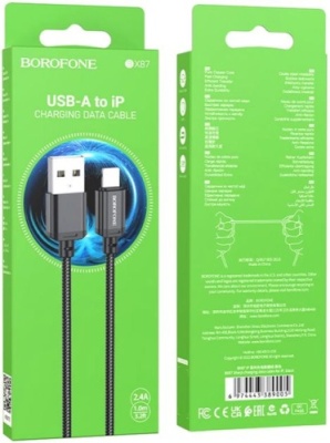 кабель borofone bx87 usb - lightning 2.4a/1m (чорний) 