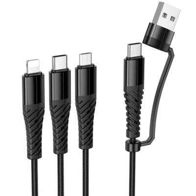 кабель hoco x123 3in1 usb/type-c - lightning + microusb + type-c 1м (чорний) 