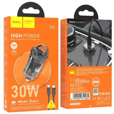 Автомобільний Зарядний Пристрій Hoco Z53 1Type-C/30W/PD + (Type-C - Type-C) (Чорний)
