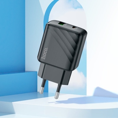 мережевий зарядний пристрій hoco cs23a 1usb/18w/qc3.0 + 1type-c/30w/pd (чорний) 