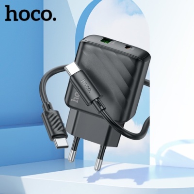 мережевий зарядний пристрій hoco cs23a 1usb/18w/qc3.0 + 1type-c/30w/pd + (type-c - type-c) (чорний) 