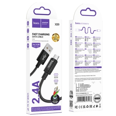 кабель hoco x89 wind usb - microusb 2.4a/2m (чорний) 