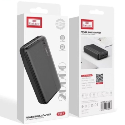 додаткова батарея power bank earldom et-pb53 20000mah 2usb/micro usb/type-c (чорний) 