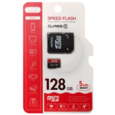 карта пам'яті xo microsdhc 128gb 10 class + sd адаптер (чорно-червоний) 