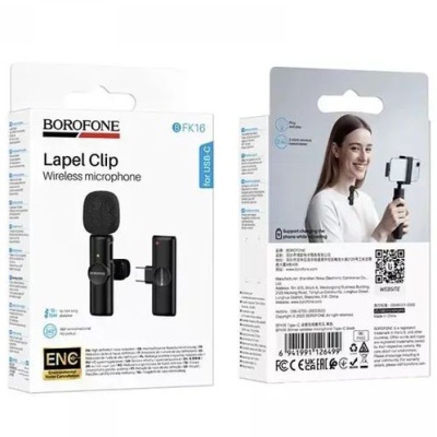 мікрофон петличний бездротовий borofone bfk16 type-c (чорний) 
