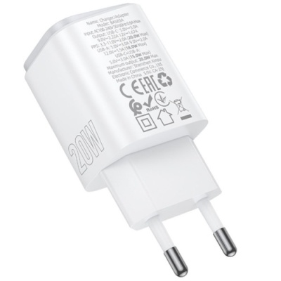 мережевий зарядний пристрій borofone bas83a pd20w + qc3.0 (1usb/1type-c/3a) (білий) 
