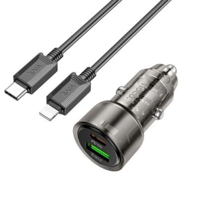Автомобільний Зарядний Пристрій Hoco Z52 1USB/18W/QC3.0 + 1Type-C/20W/PD + (Type-C - Lightning) (Чорний)