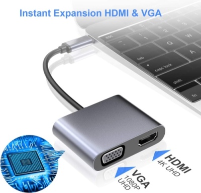 usb hub адаптер xo hub001 type-c pd / usb 3.0 / hdmi / vga 